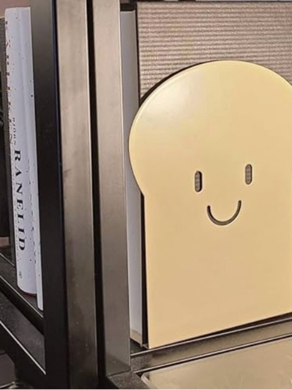 Bread Smiley Face Pair of Metal Bookends in Pale Yellow
